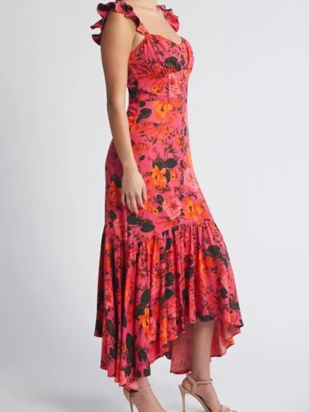 Chelsea28 Coral Pink Floral High-Low Ruffle-Strap Dress